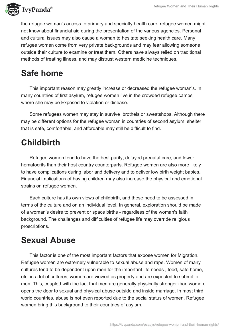 Refugee Women and Their Human Rights. Page 2