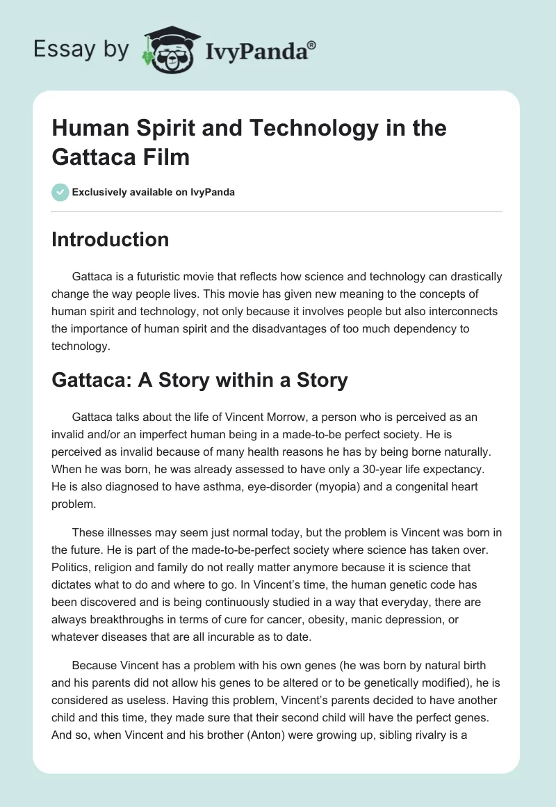 Human Spirit and Technology in the "Gattaca" Film. Page 1