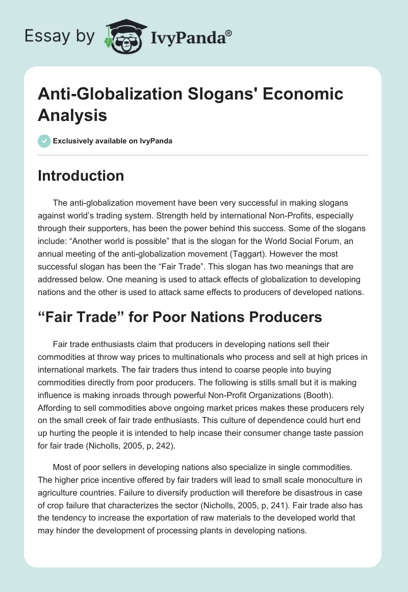 Anti-Globalization Slogans' Economic Analysis. Page 1
