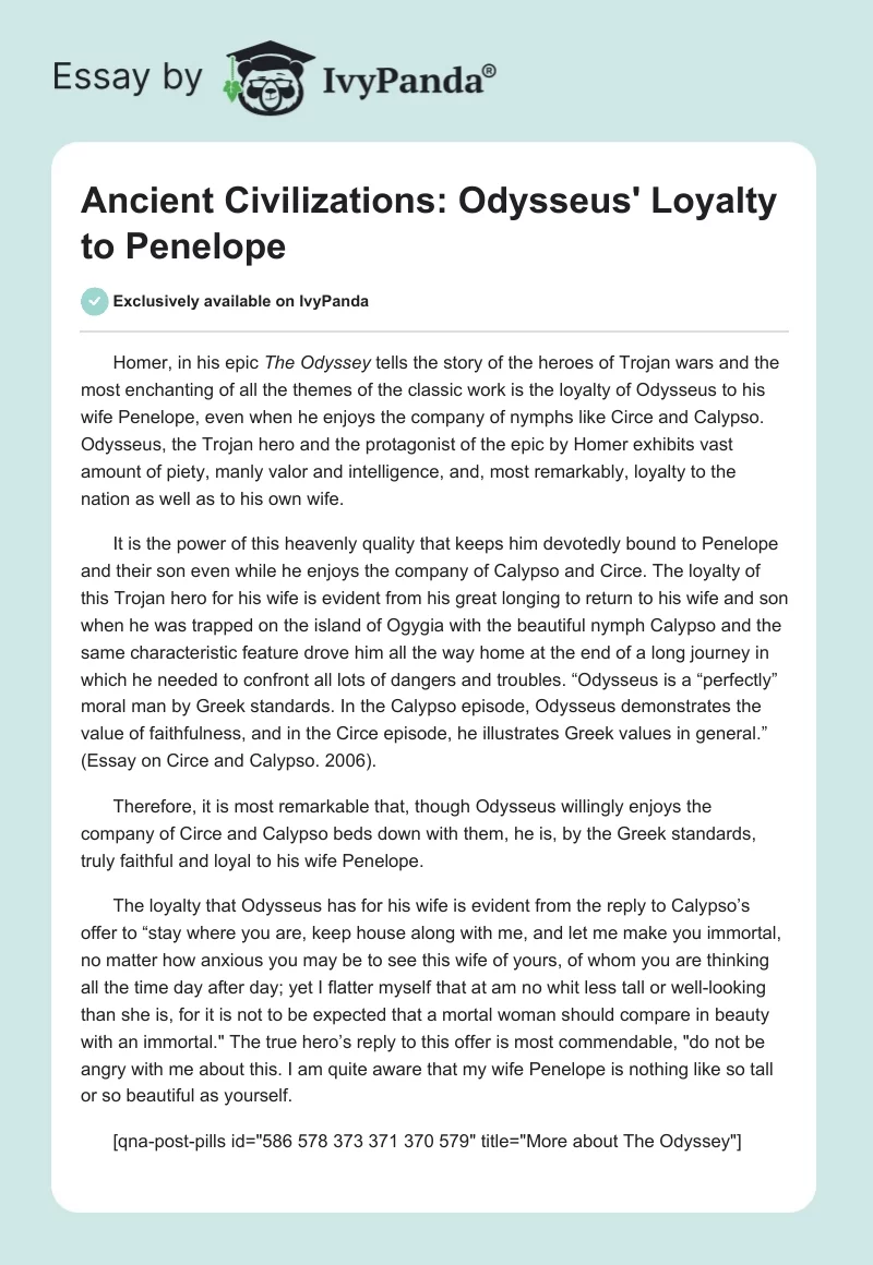 Ancient Civilizations: Odysseus' Loyalty to Penelope. Page 1