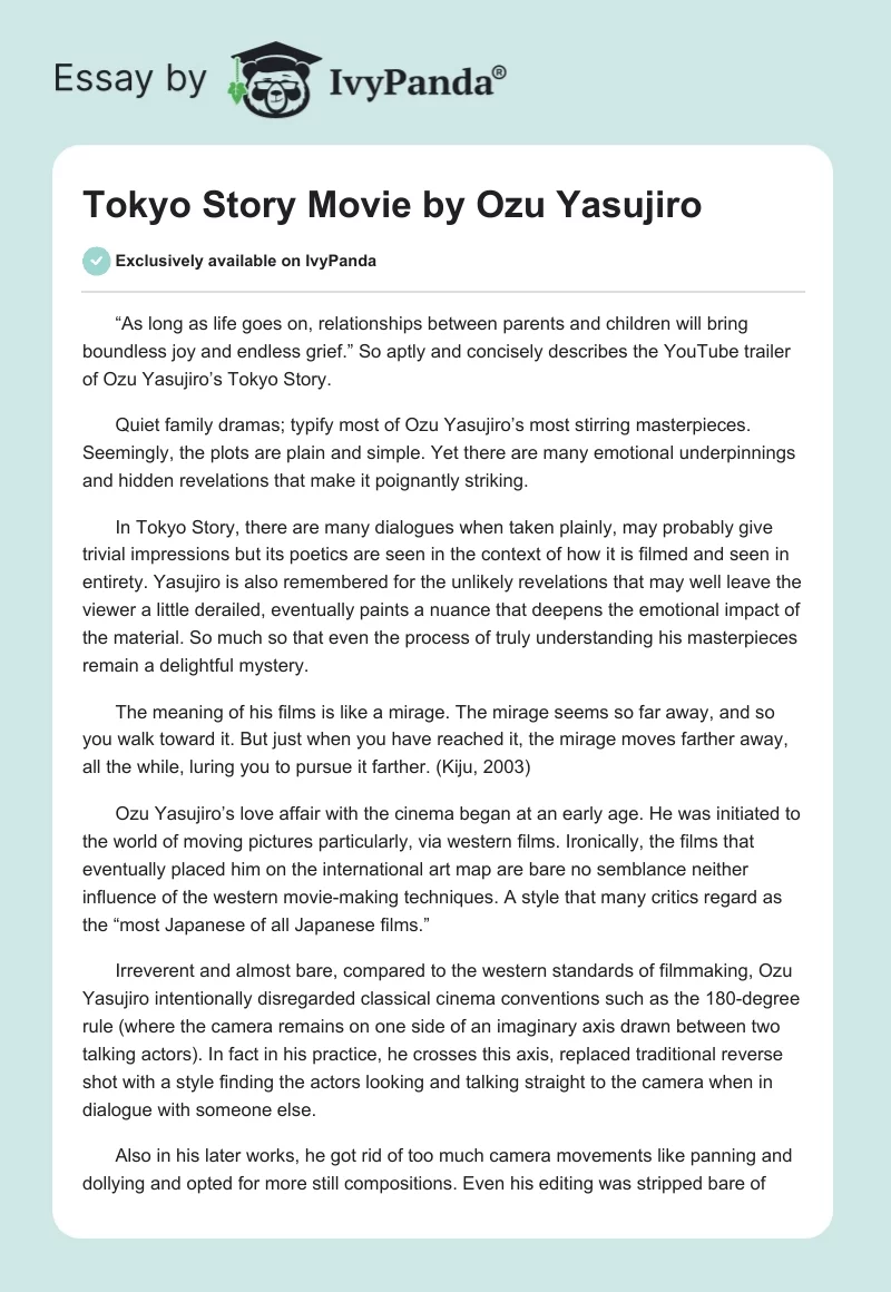"Tokyo Story" Movie by Ozu Yasujiro. Page 1