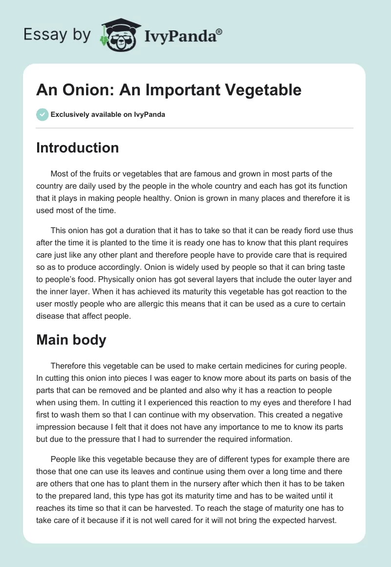 An Onion: An Important Vegetable. Page 1