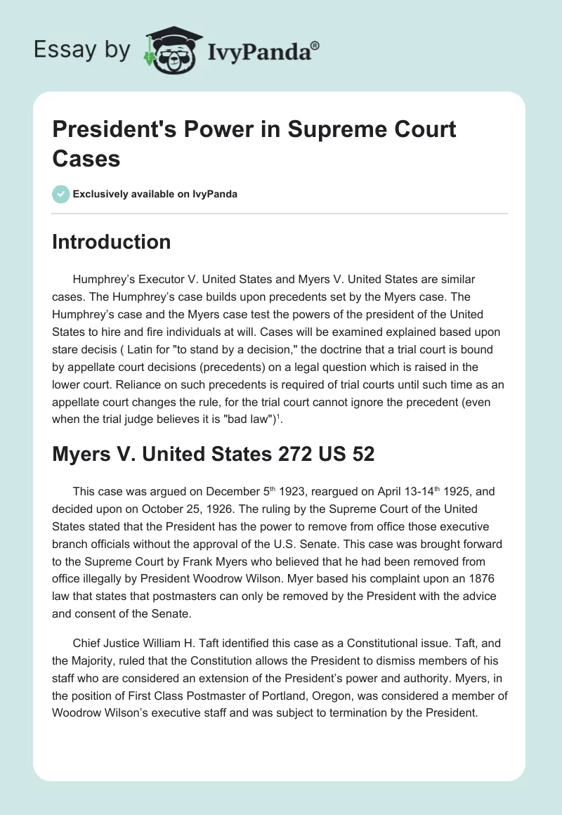 President's Power in Supreme Court Cases. Page 1