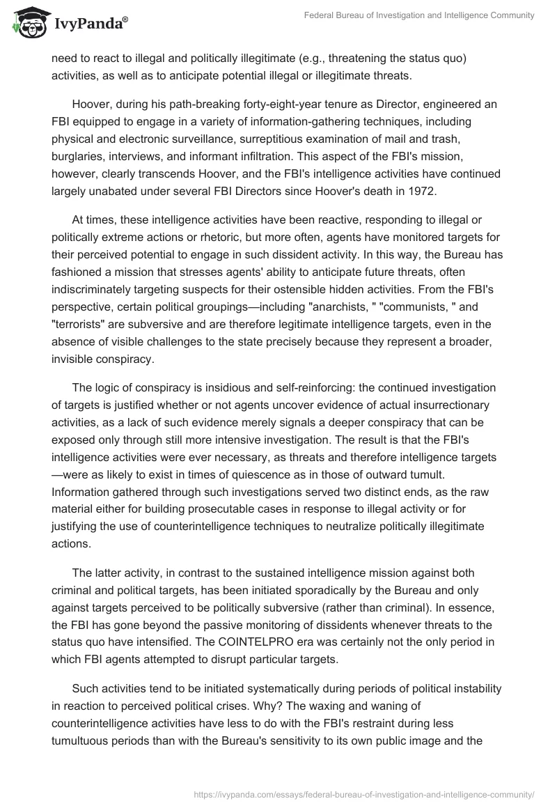 Federal Bureau of Investigation and Intelligence Community. Page 3