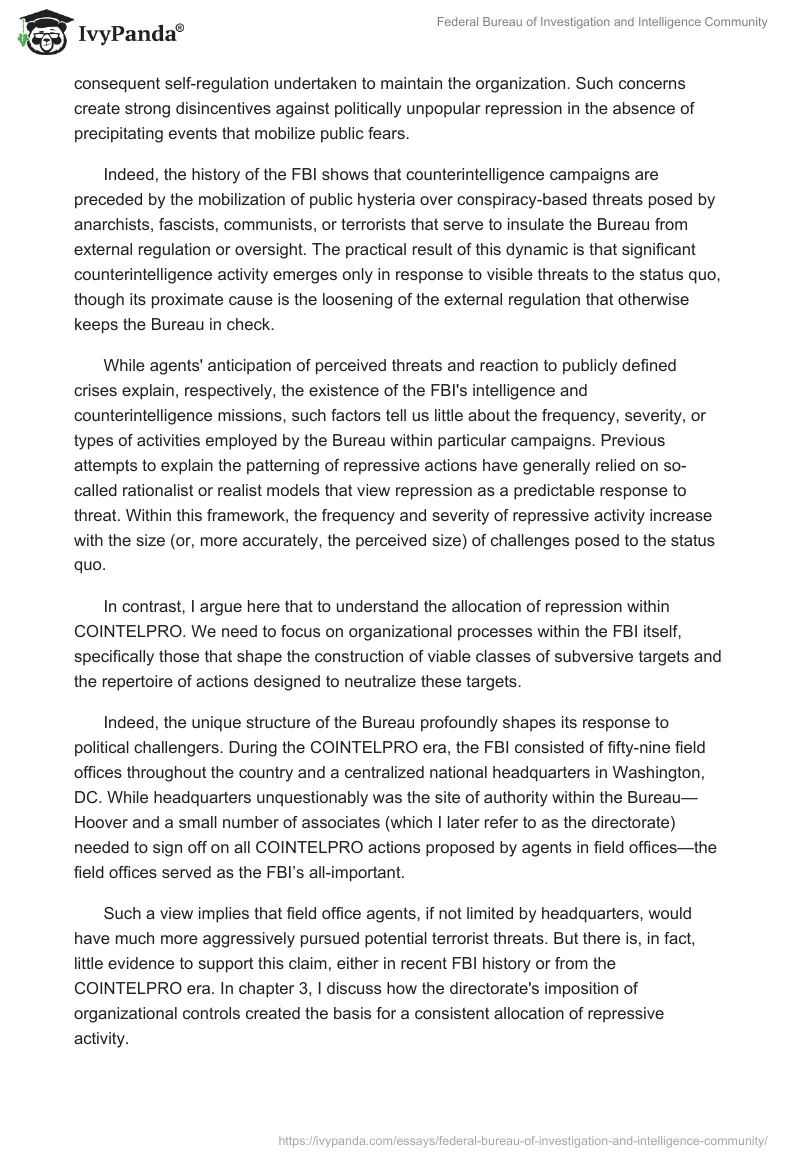 Federal Bureau of Investigation and Intelligence Community. Page 4