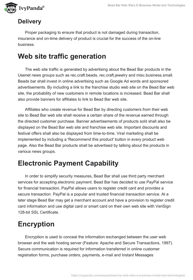 Bead Bar Web Site's E-Business Model and Technologies. Page 3