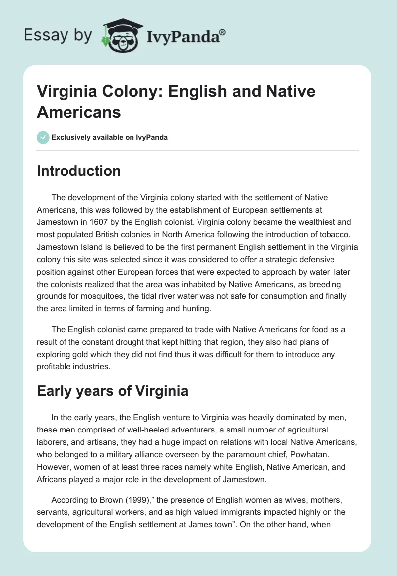 Virginia Colony: English and Native Americans. Page 1