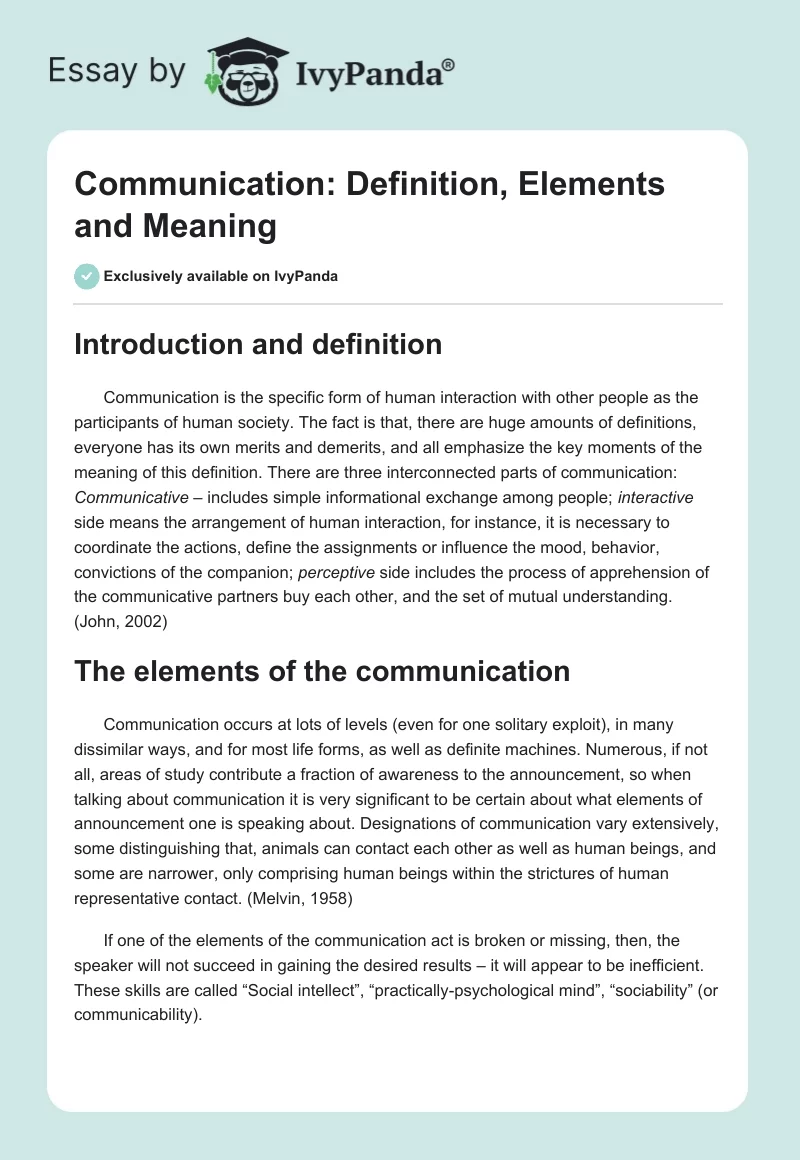 Communication: Definition, Elements and Meaning. Page 1