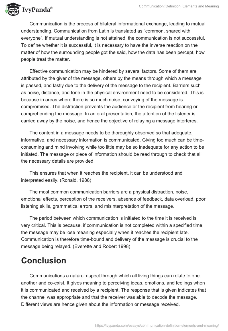 Communication: Definition, Elements and Meaning. Page 2
