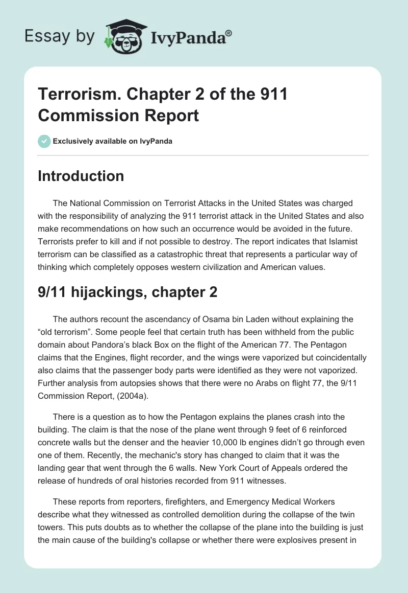 Terrorism. Chapter 2 of the 911 Commission Report. Page 1