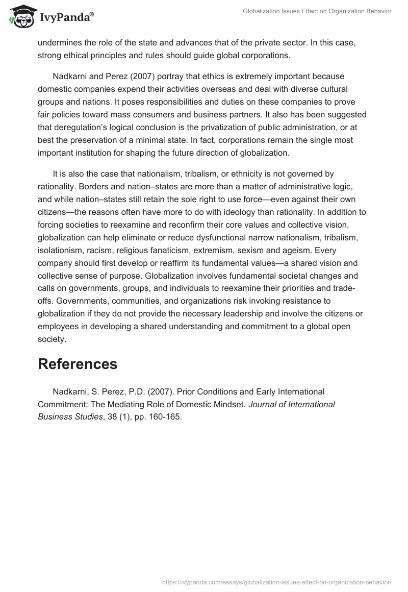 Globalization Issues Effect on Organization Behavior. Page 2