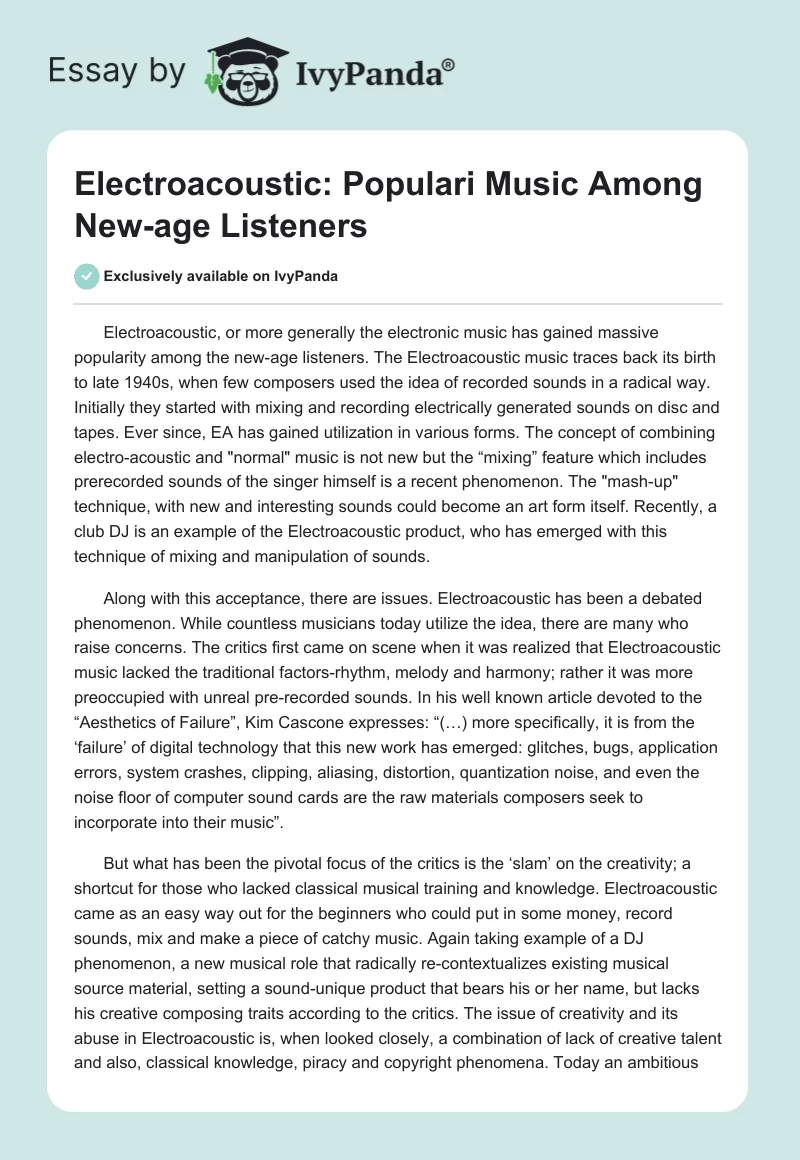 Electroacoustic: Populari Music Among New-age Listeners. Page 1