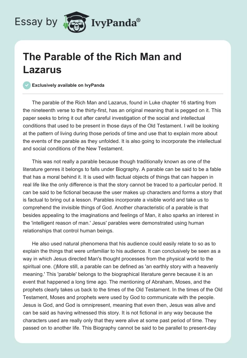 The Parable of the Rich Man and Lazarus. Page 1
