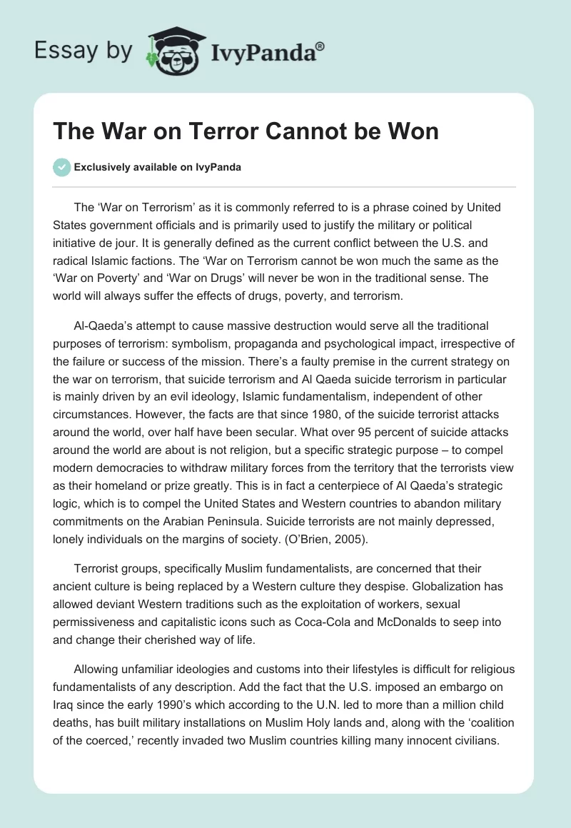 The War on Terror Cannot be Won. Page 1