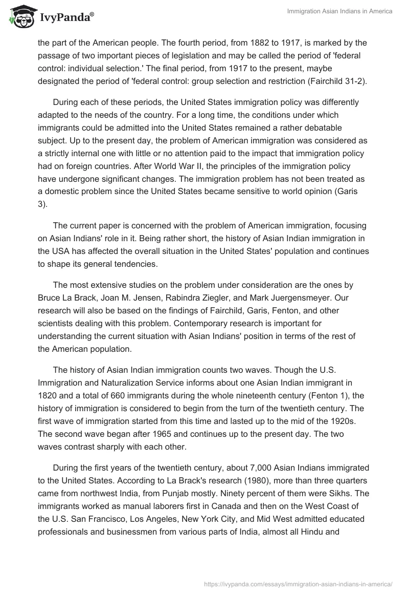 Immigration Asian Indians in America. Page 2
