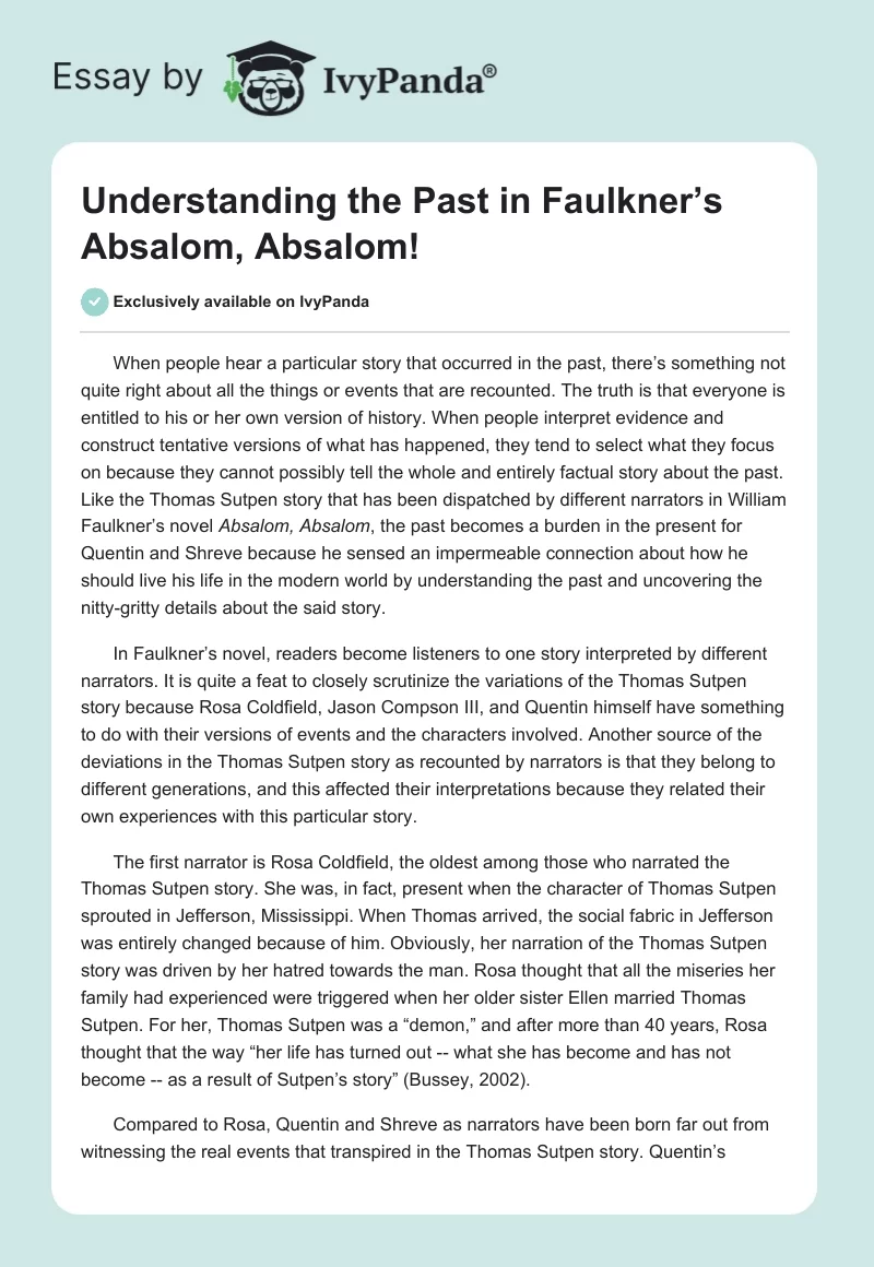 Understanding the Past in Faulkner’s Absalom, Absalom!. Page 1
