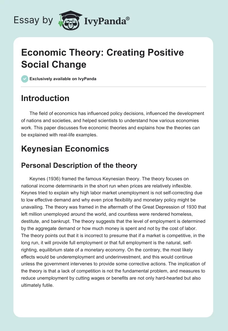 Economic Theory: Creating Positive Social Change. Page 1