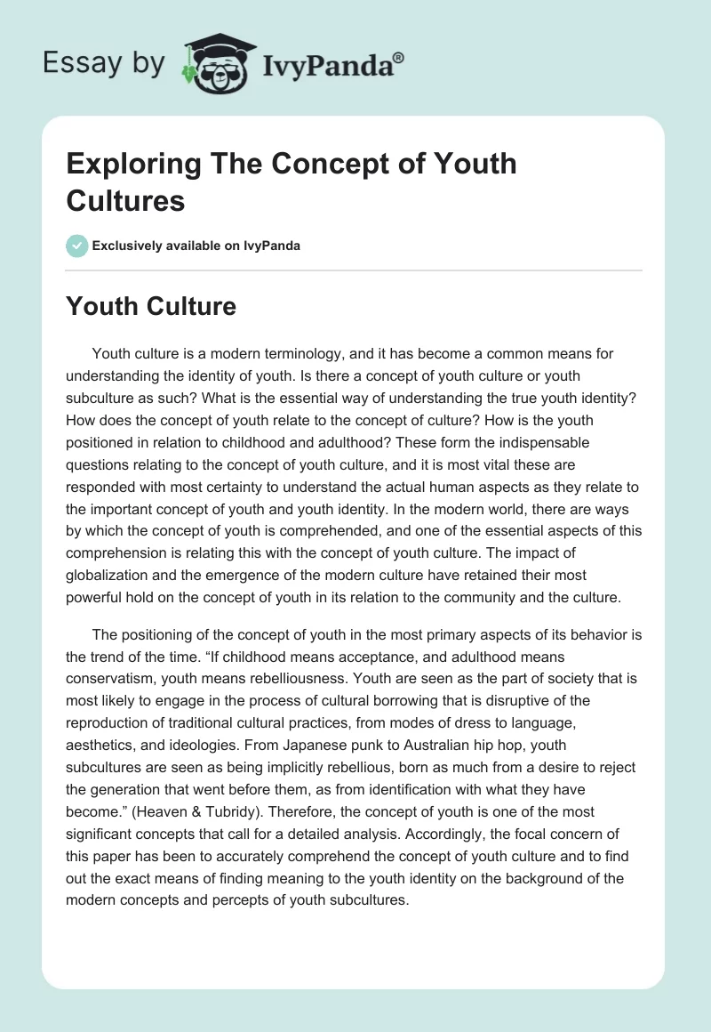 Exploring The Concept of Youth Cultures. Page 1