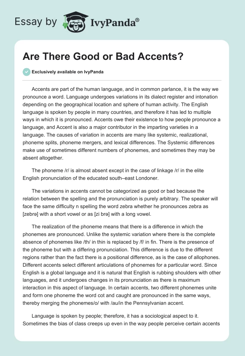 Are There Good or Bad Accents?. Page 1