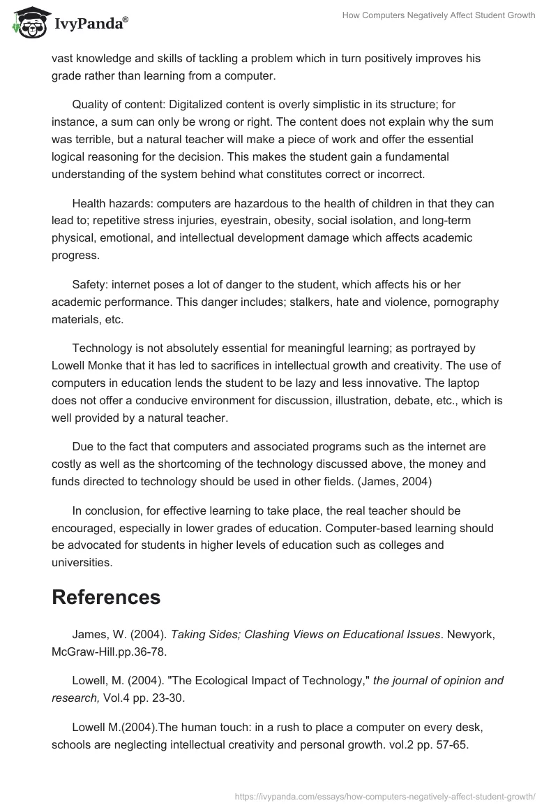 How Computers Negatively Affect Student Growth. Page 2