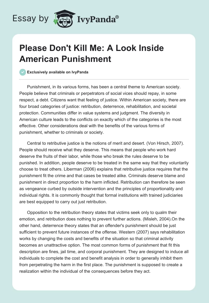 Please Don't Kill Me: A Look Inside American Punishment. Page 1