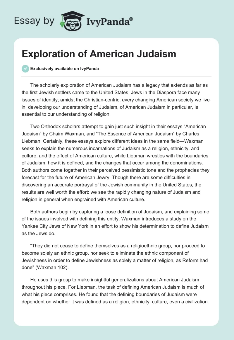Exploration of American Judaism. Page 1