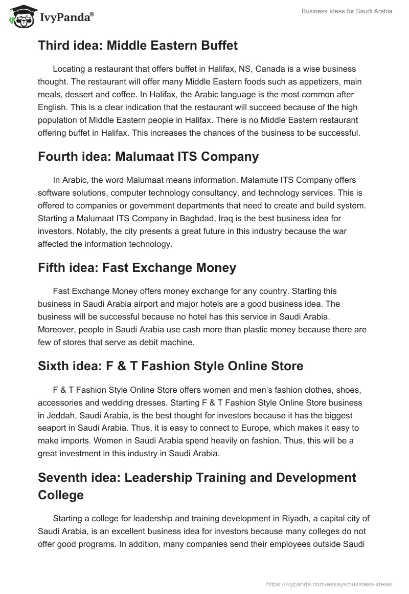 Business Ideas for Saudi Arabia. Page 2