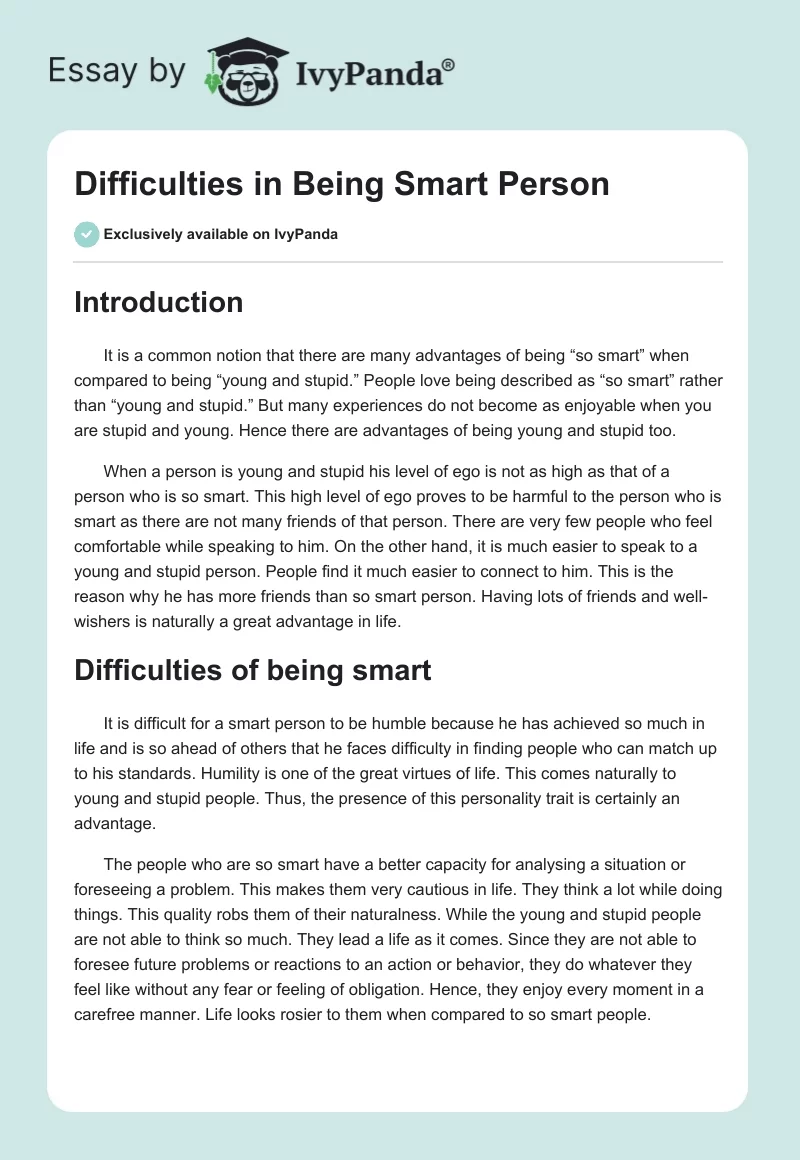 Difficulties in Being Smart Person. Page 1