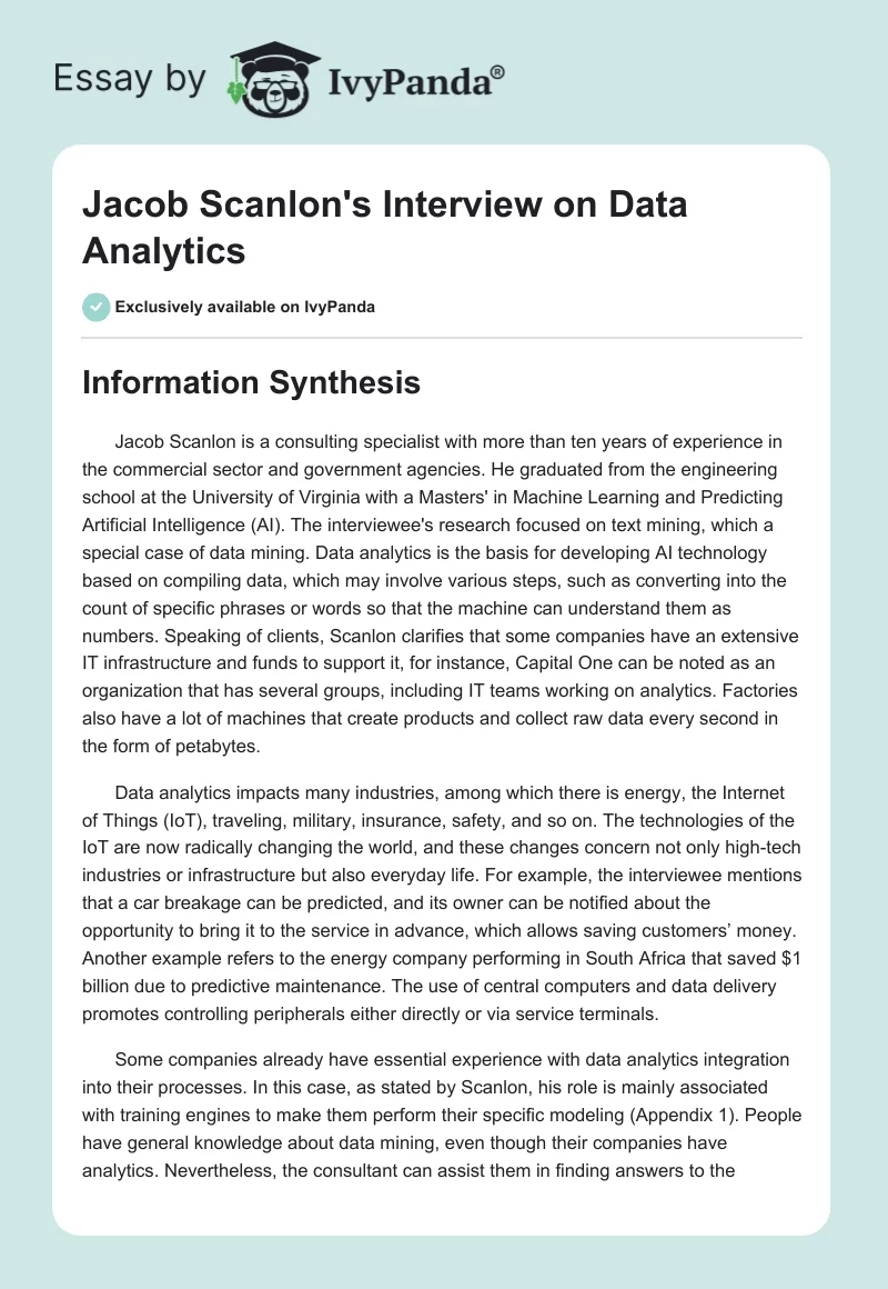 Jacob Scanlon's Interview on Data Analytics. Page 1