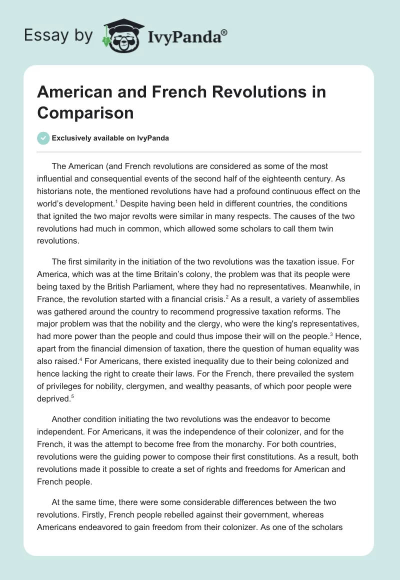 American and French Revolutions in Comparison. Page 1