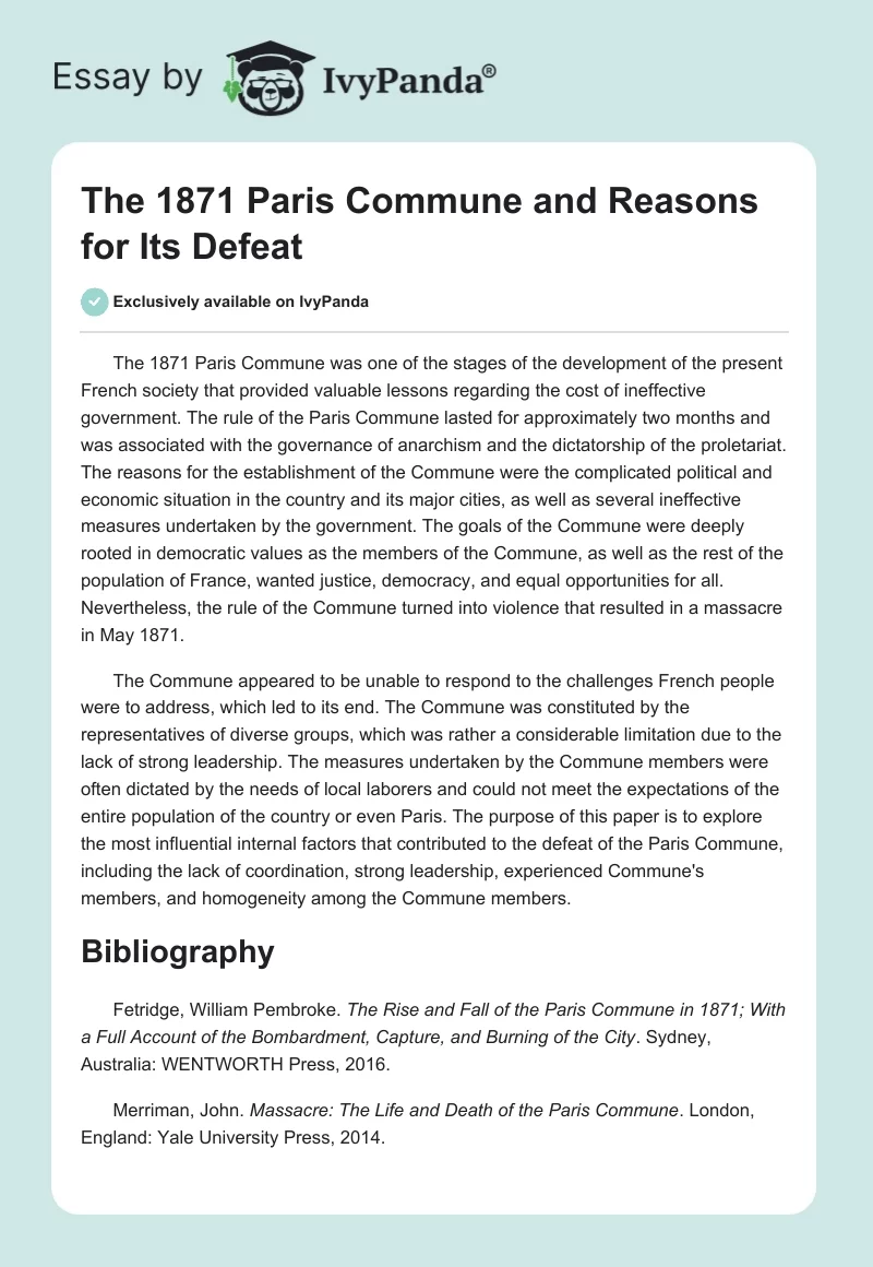 The 1871 Paris Commune and Reasons for Its Defeat. Page 1