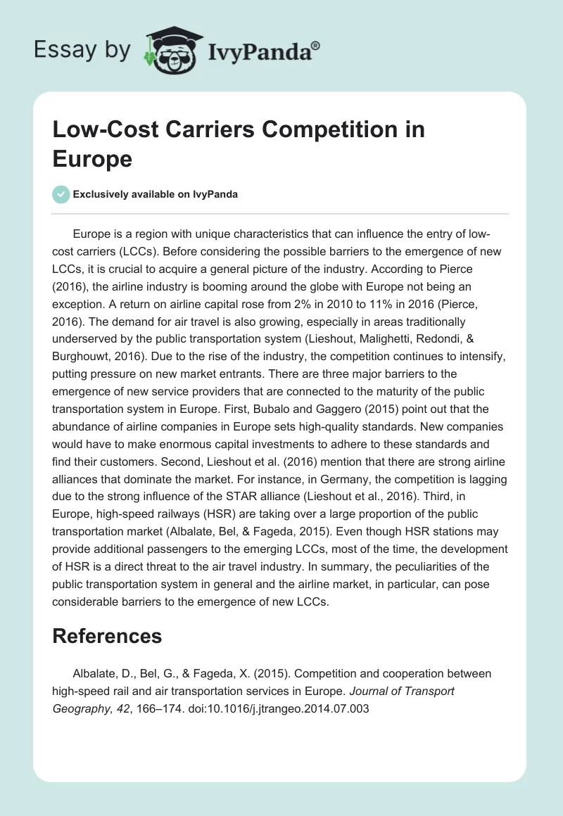 Low-Cost Carriers Competition in Europe. Page 1