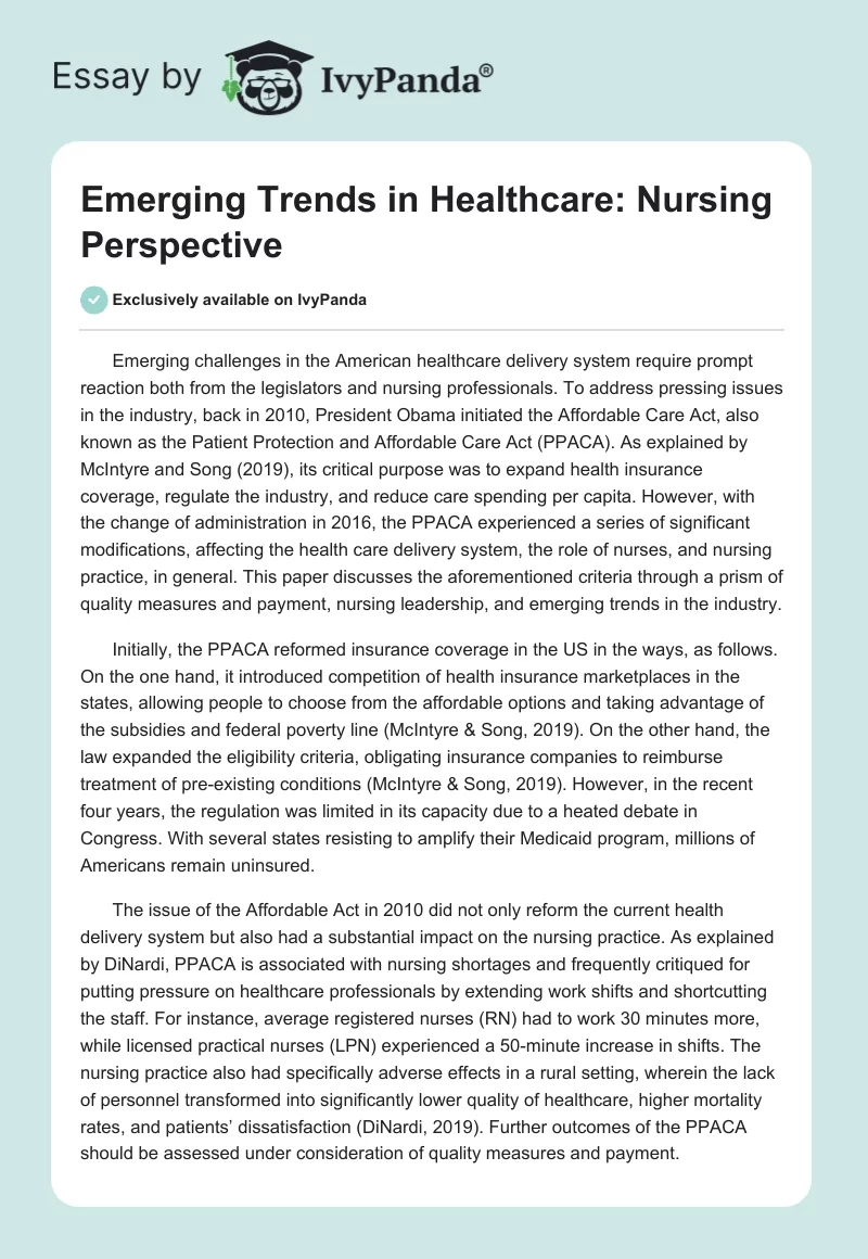 Emerging Trends in Healthcare: Nursing Perspective. Page 1
