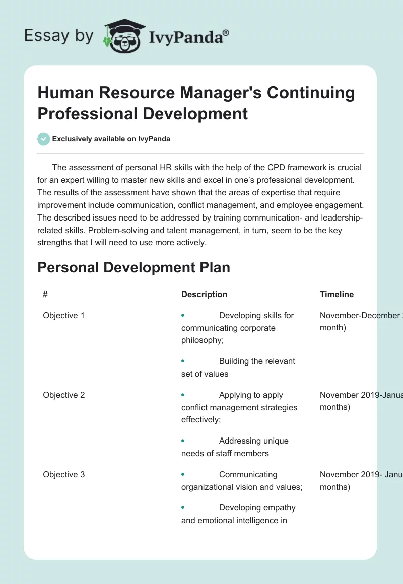 Human Resource Manager's Continuing Professional Development. Page 1