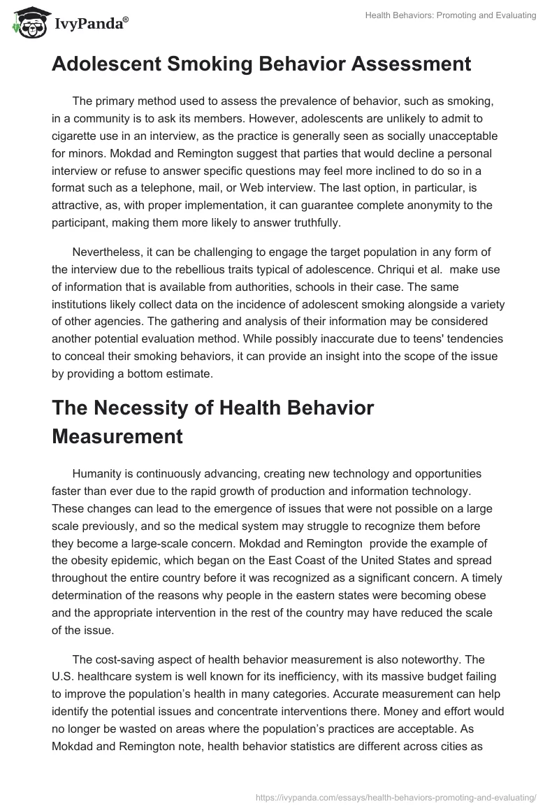 Health Behaviors: Promoting and Evaluating. Page 2