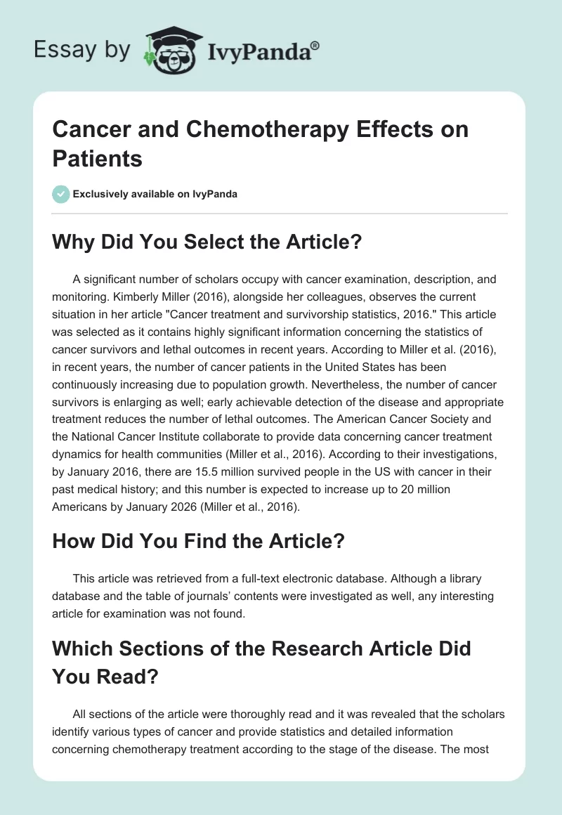 Cancer and Chemotherapy Effects on Patients. Page 1