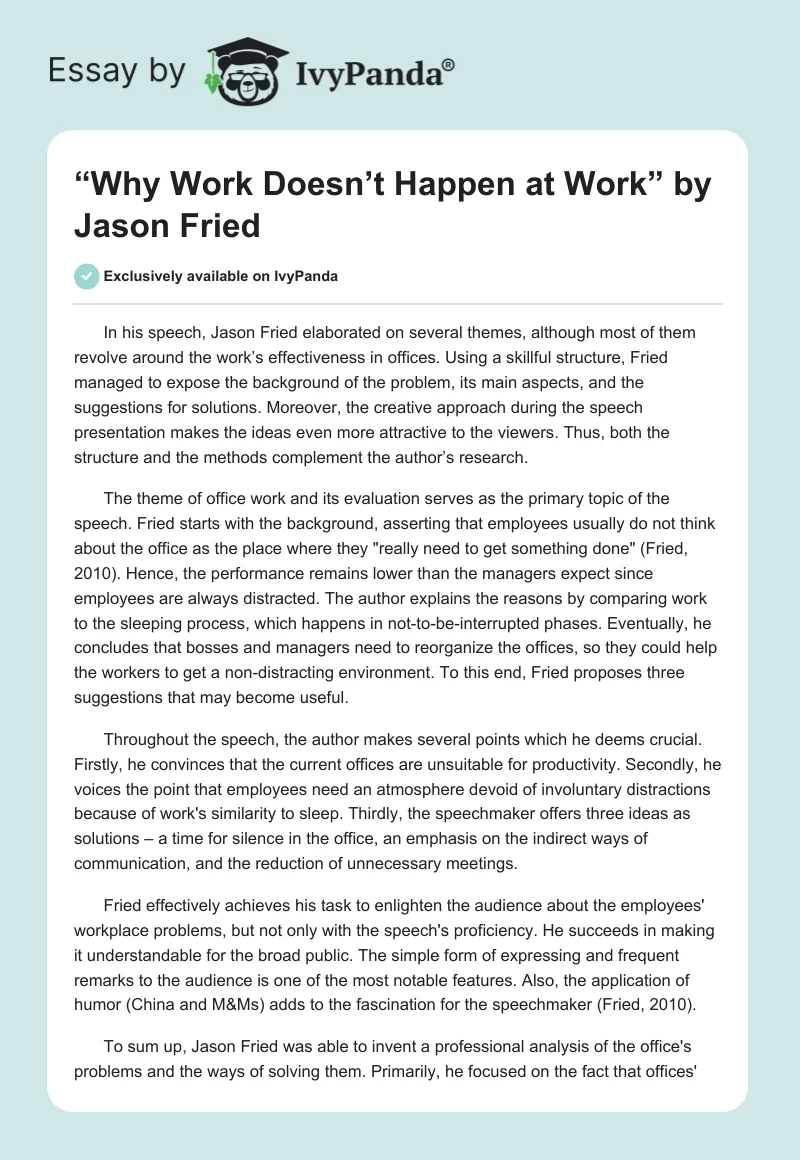 “Why Work Doesn’t Happen at Work” by Jason Fried. Page 1