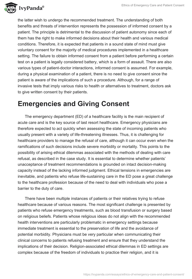 Ethics of Emergency Care and Patient Consent. Page 2