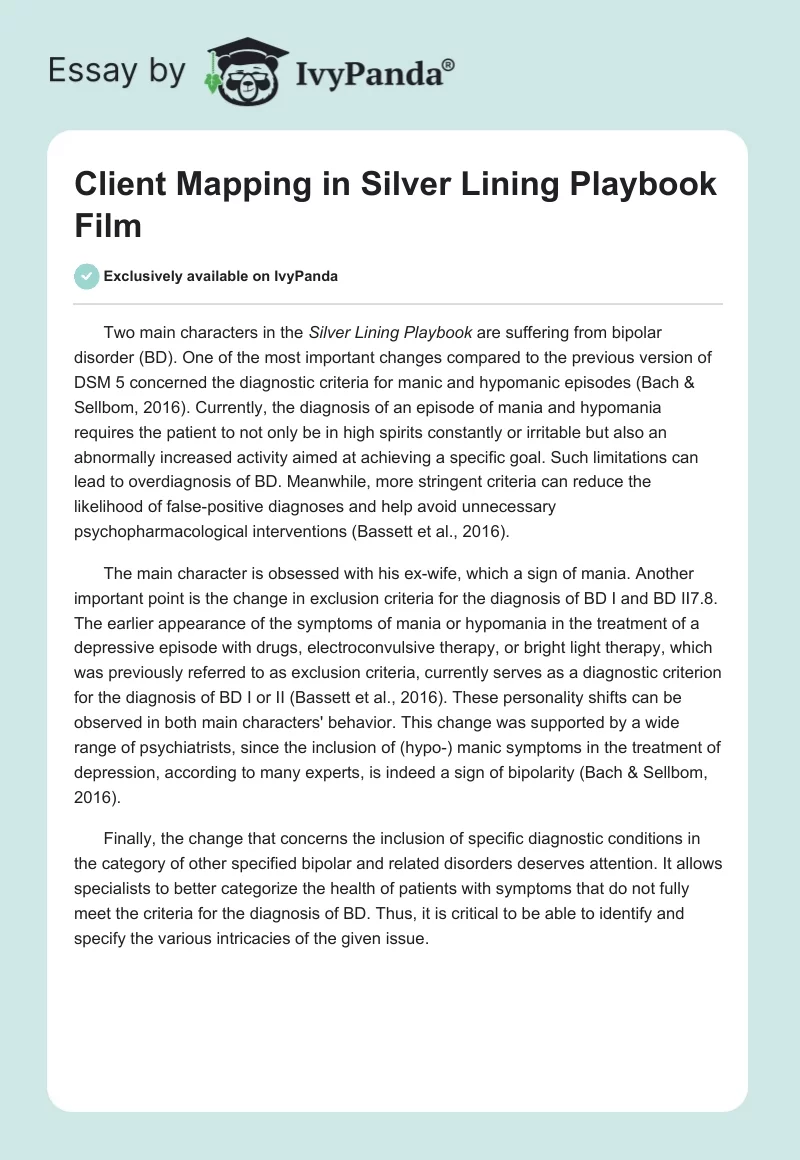 Client Mapping in "Silver Lining Playbook" Film. Page 1