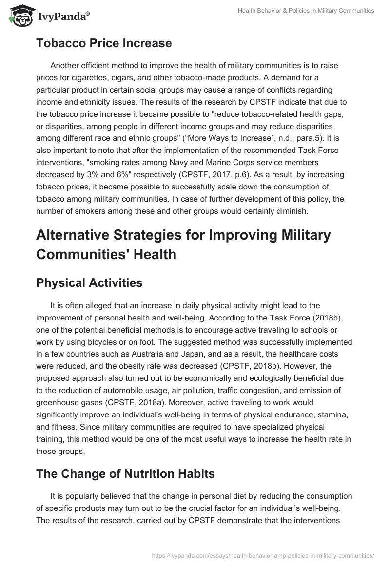 Health Behavior & Policies in Military Communities. Page 2