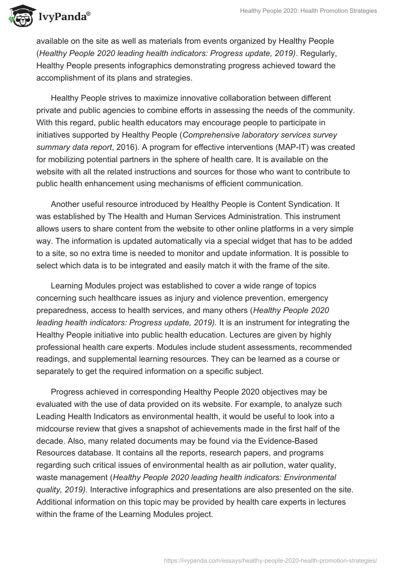 Healthy People 2020: Health Promotion Strategies. Page 2