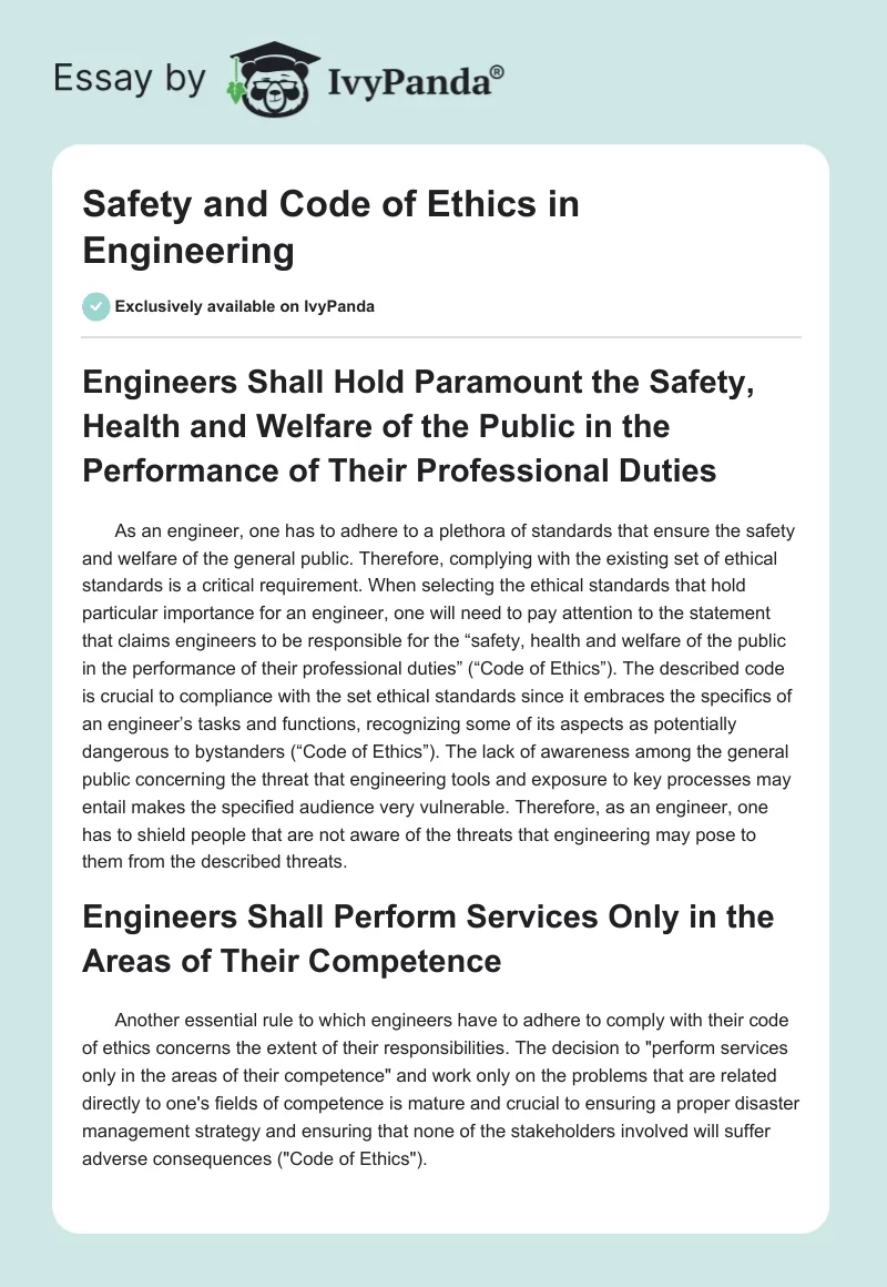 Safety and Code of Ethics in Engineering. Page 1