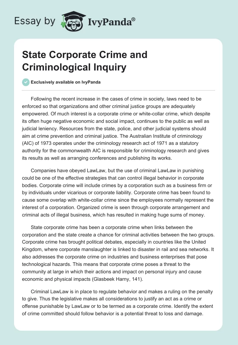 State Corporate Crime and Criminological Inquiry. Page 1