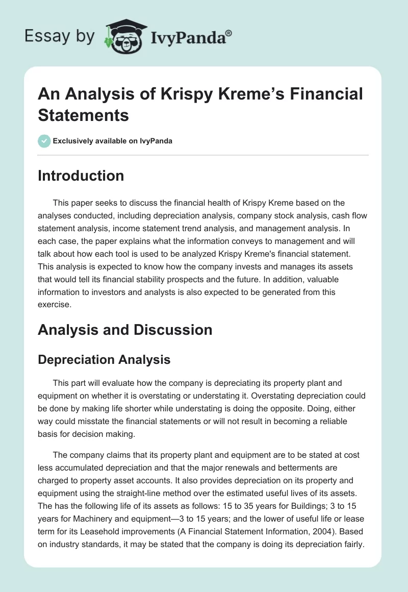 An Analysis of Krispy Kreme’s Financial Statements. Page 1