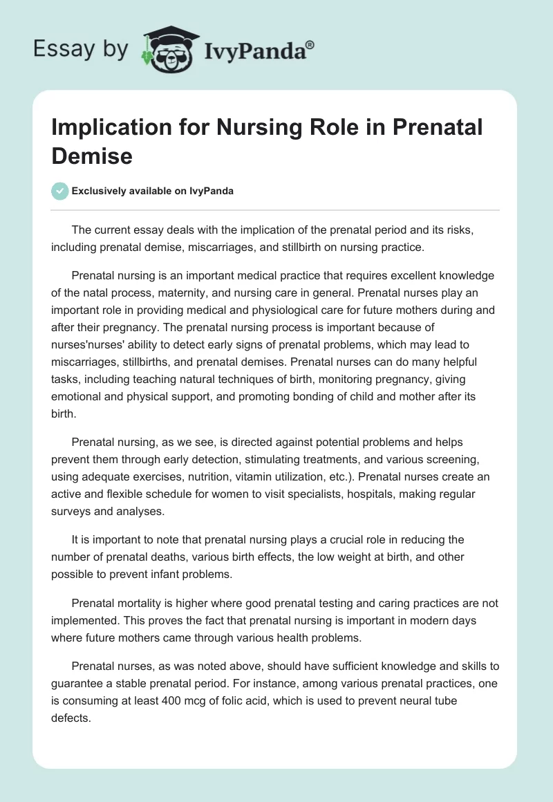 Implication for Nursing Role in Prenatal Demise. Page 1