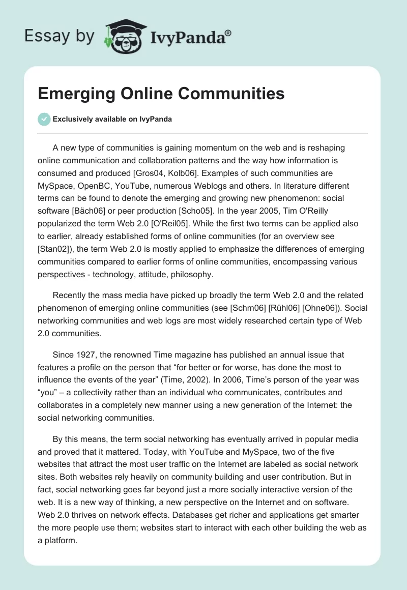 Emerging Online Communities. Page 1