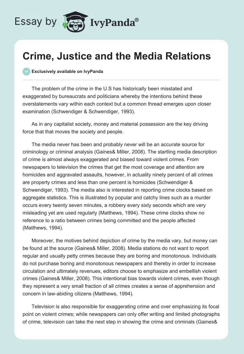 Crime, Justice and the Media Relations. Page 1