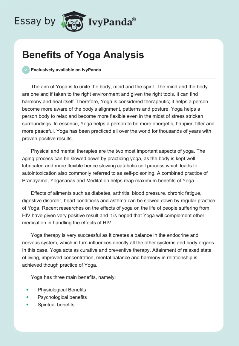 Benefits of Yoga Analysis. Page 1