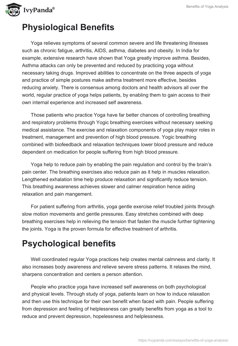 Benefits of Yoga Analysis. Page 2