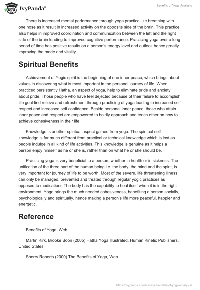 Benefits of Yoga Analysis. Page 3